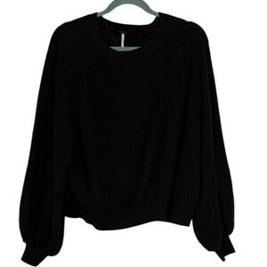 Free People Found My Friend Pullover Sweater Black Textured Medium OB1222468